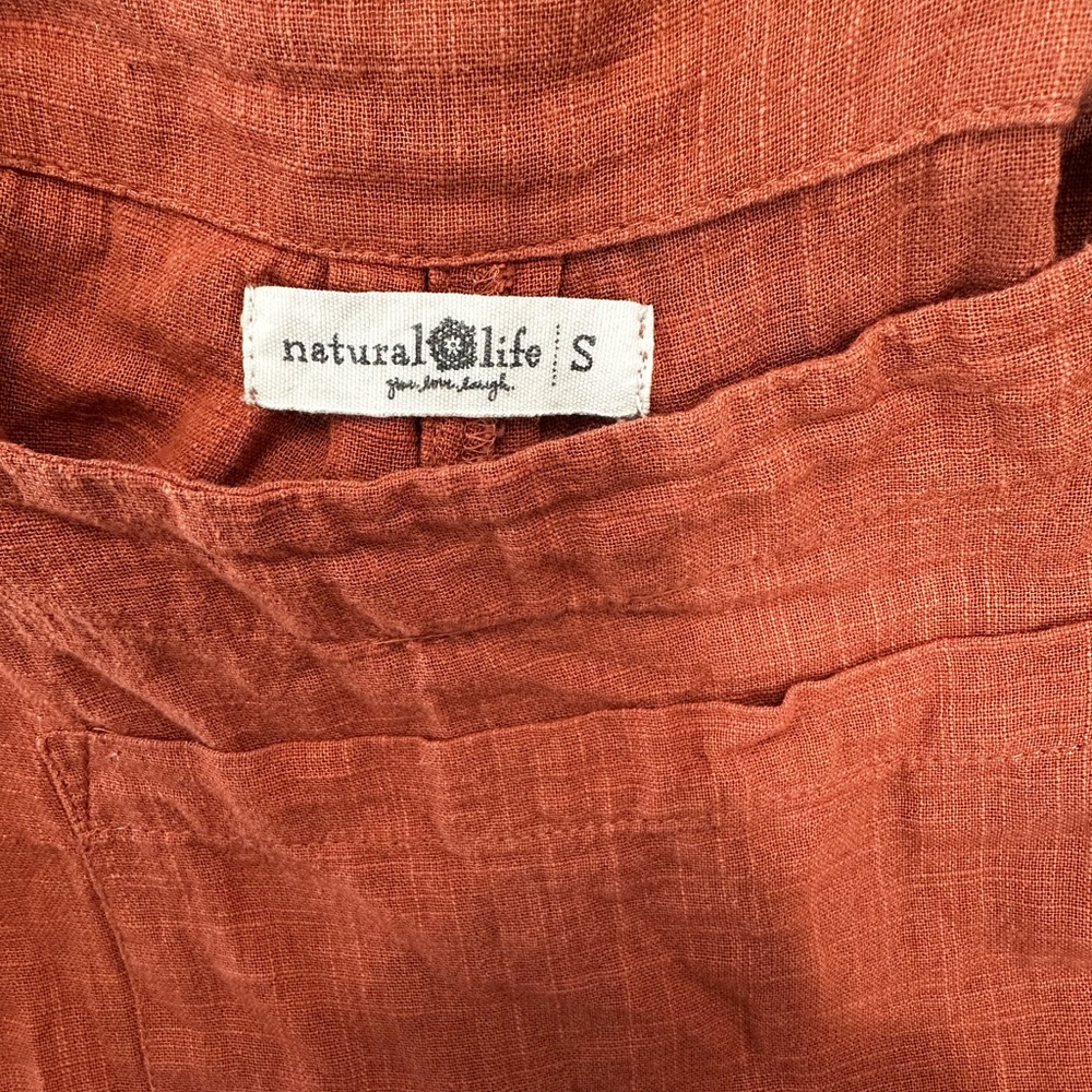 Natural Life Cotton Lagenlook Wide Leg Jumpsuit Small Boho Rust Overalls Pockets - Picture 6 of 10